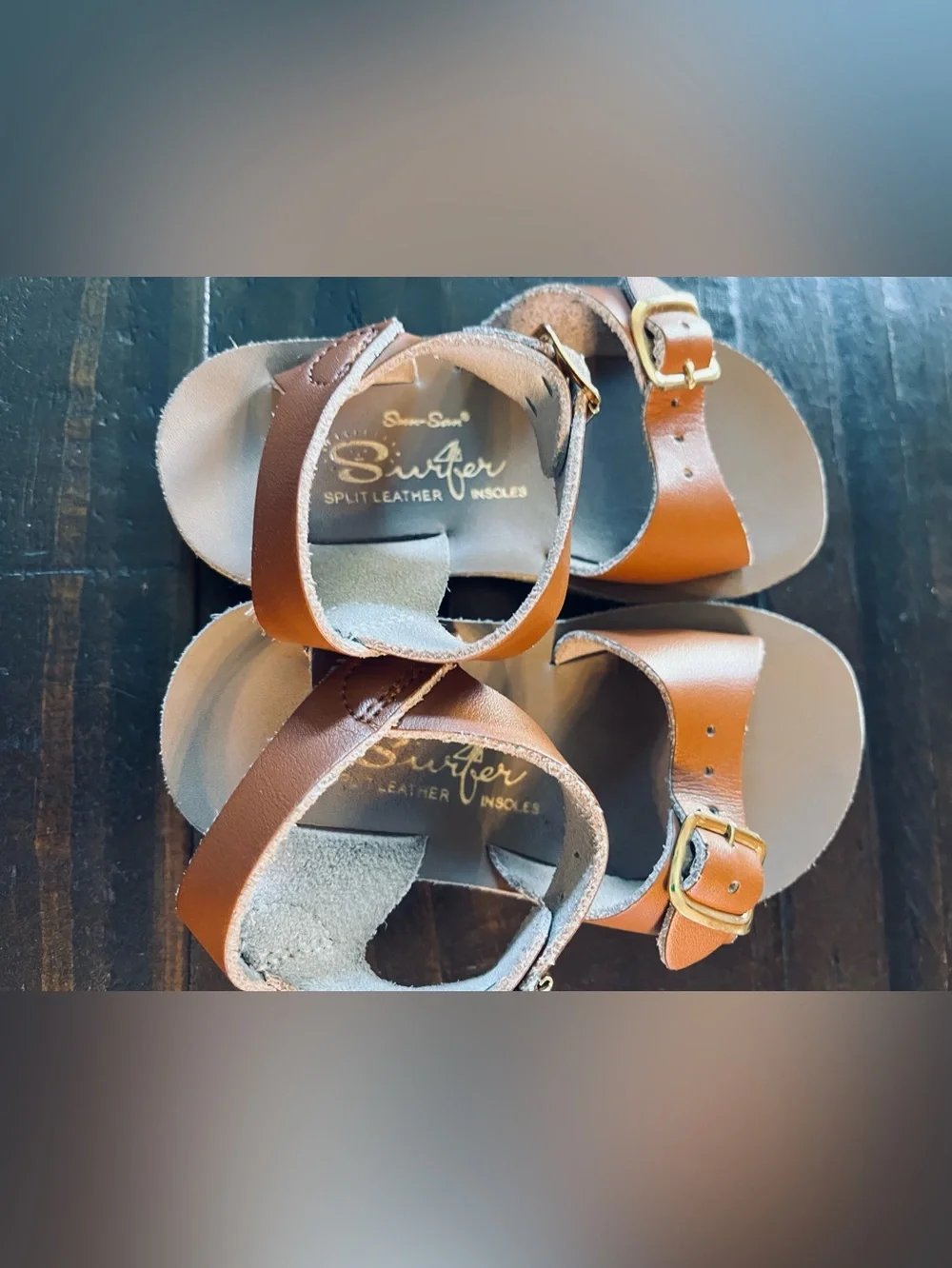 Salt Water Children's Brown Leather Buckle Sandals 7